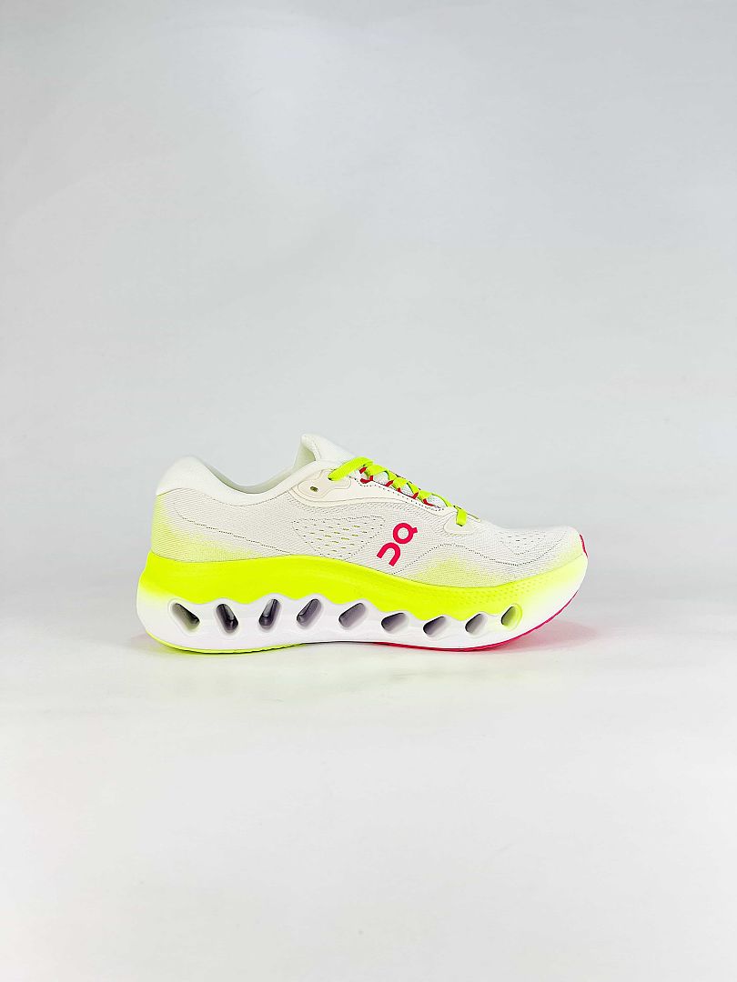 On White Neon Yellow Pink Low Top Sneakers
