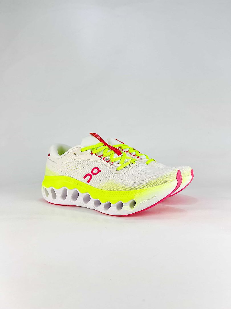 On White Neon Yellow Pink Low Top Sneakers