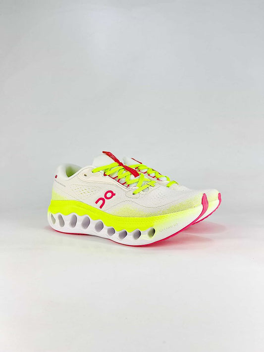 On White Neon Yellow Pink Low Top Sneakers