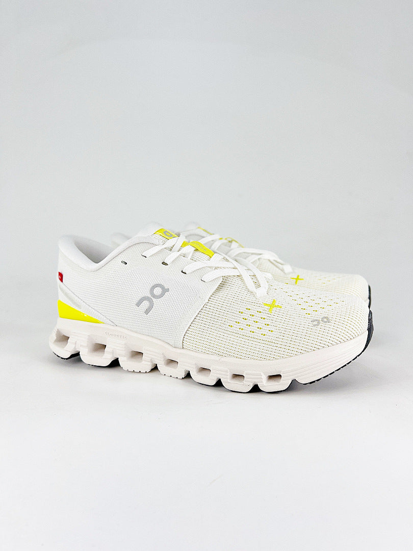 On Cloud X 4 White & Neon Yellow Sneakers | Women's & Men's Style | 3ME30043072