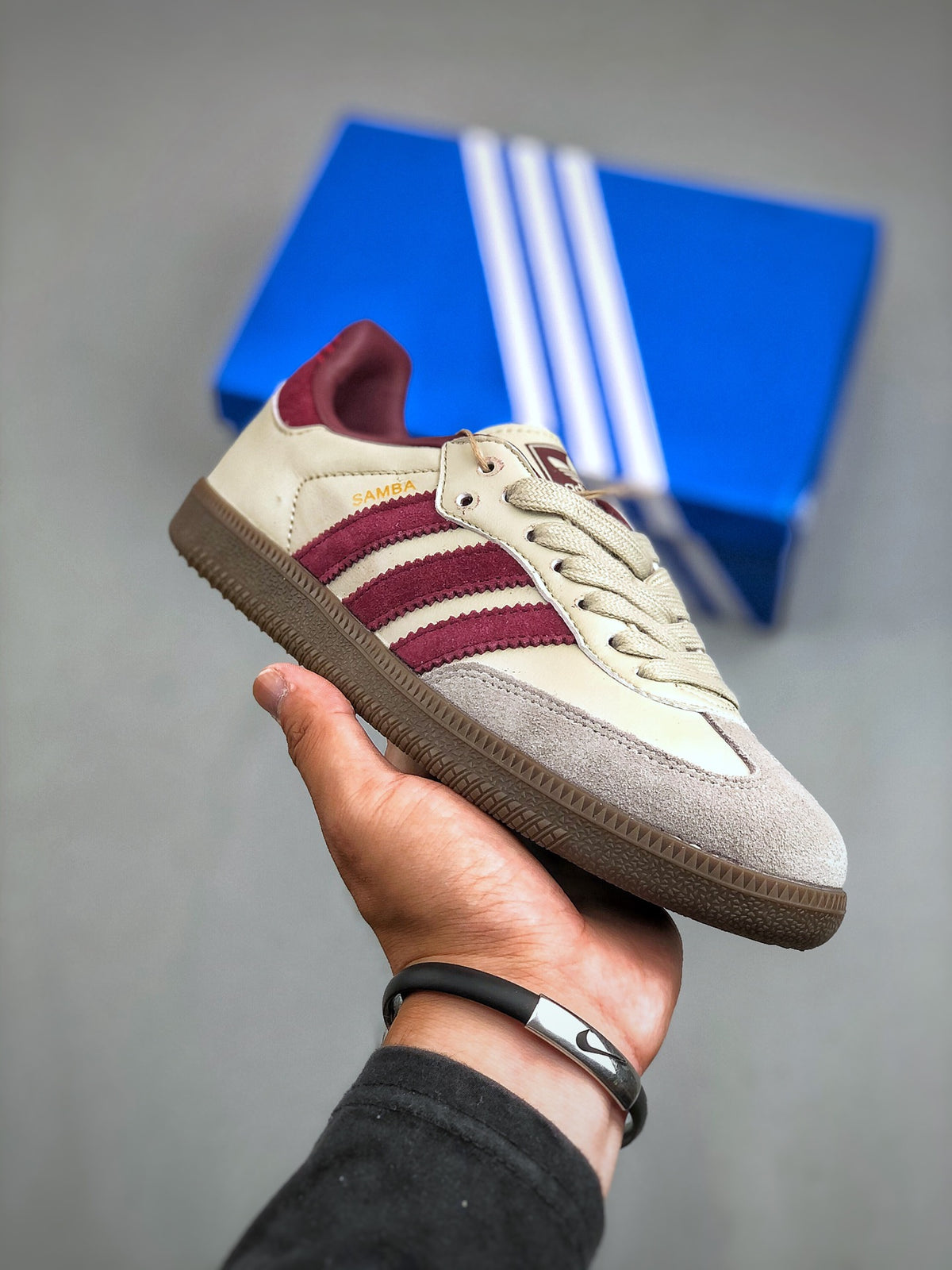 Adidas Originals Samba OG Cream Burgundy Retro Low Top Sneakers ID1482