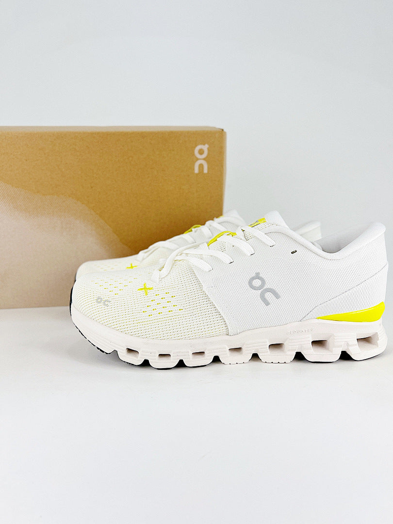 On Cloud X 4 White & Neon Yellow Sneakers | Women's & Men's Style | 3ME30043072