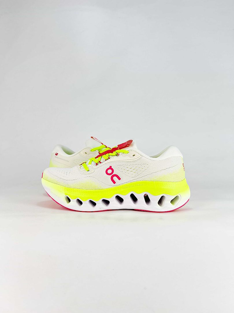 On White Neon Yellow Pink Low Top Sneakers