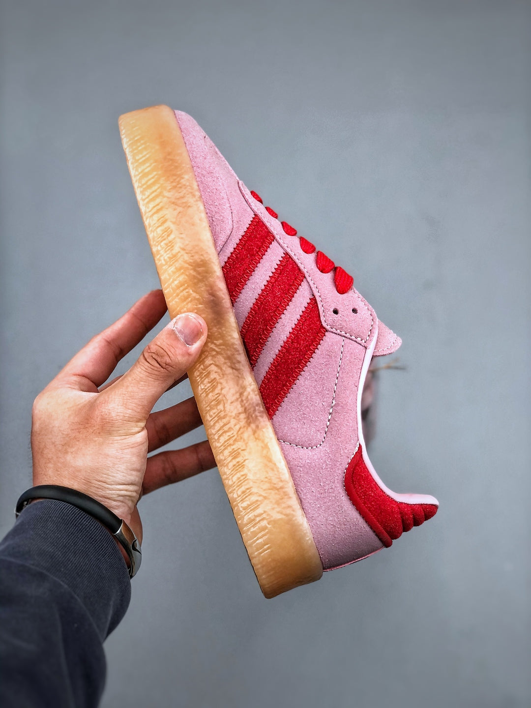 Adidas Originals Sambae Pink Red Gum Platform Retro Low Top Sneakers JS4500