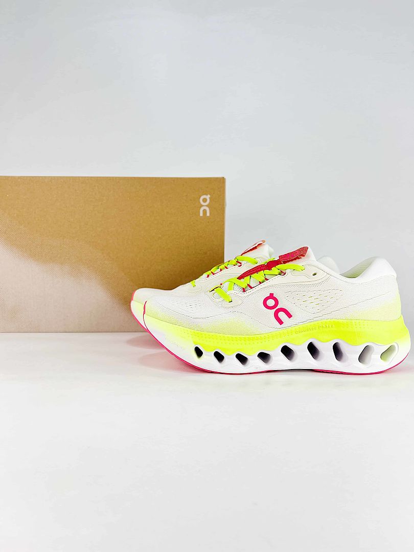 On White Neon Yellow Pink Low Top Sneakers