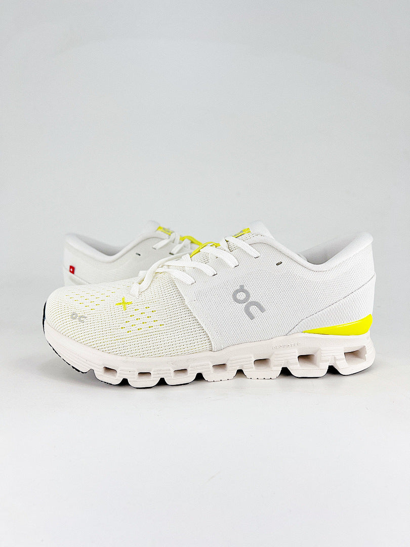 On Cloud X 4 White & Neon Yellow Sneakers | Women's & Men's Style | 3ME30043072