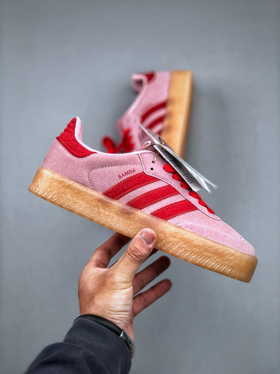 Adidas Originals Sambae Pink Red Gum Platform Retro Low Top Sneakers JS4500