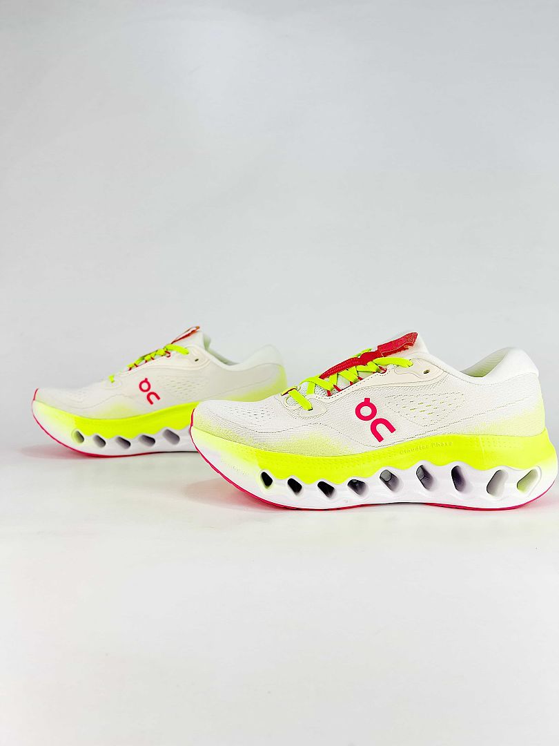 On White Neon Yellow Pink Low Top Sneakers