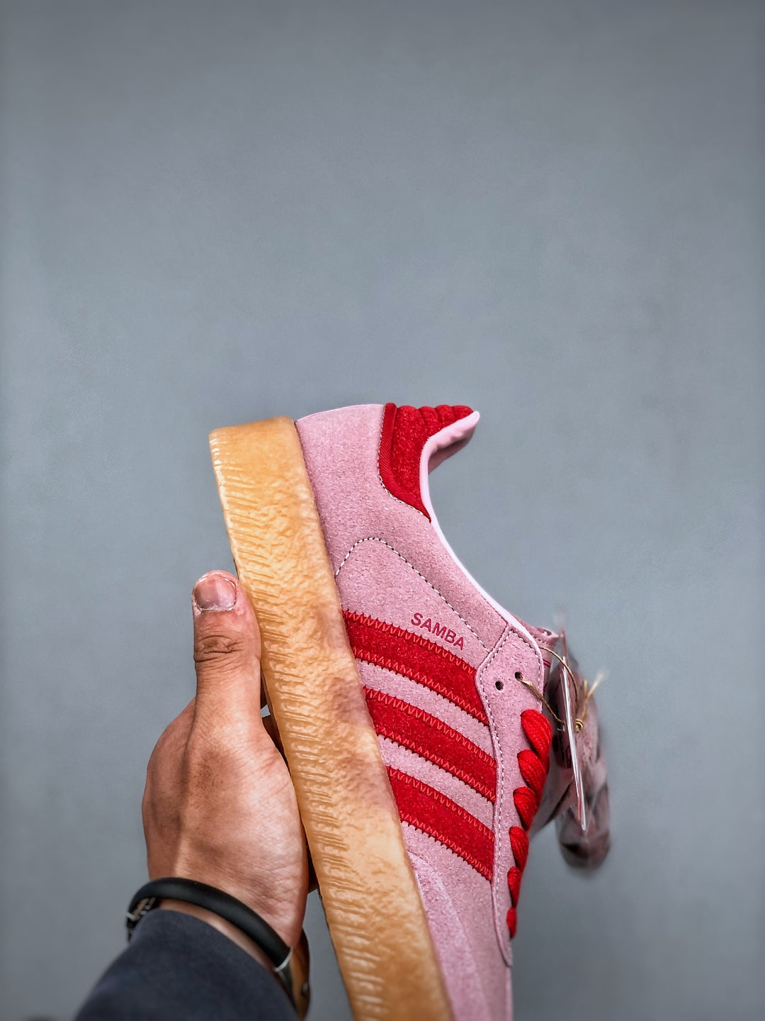 Adidas Originals Sambae Pink Red Gum Platform Retro Low Top Sneakers JS4500