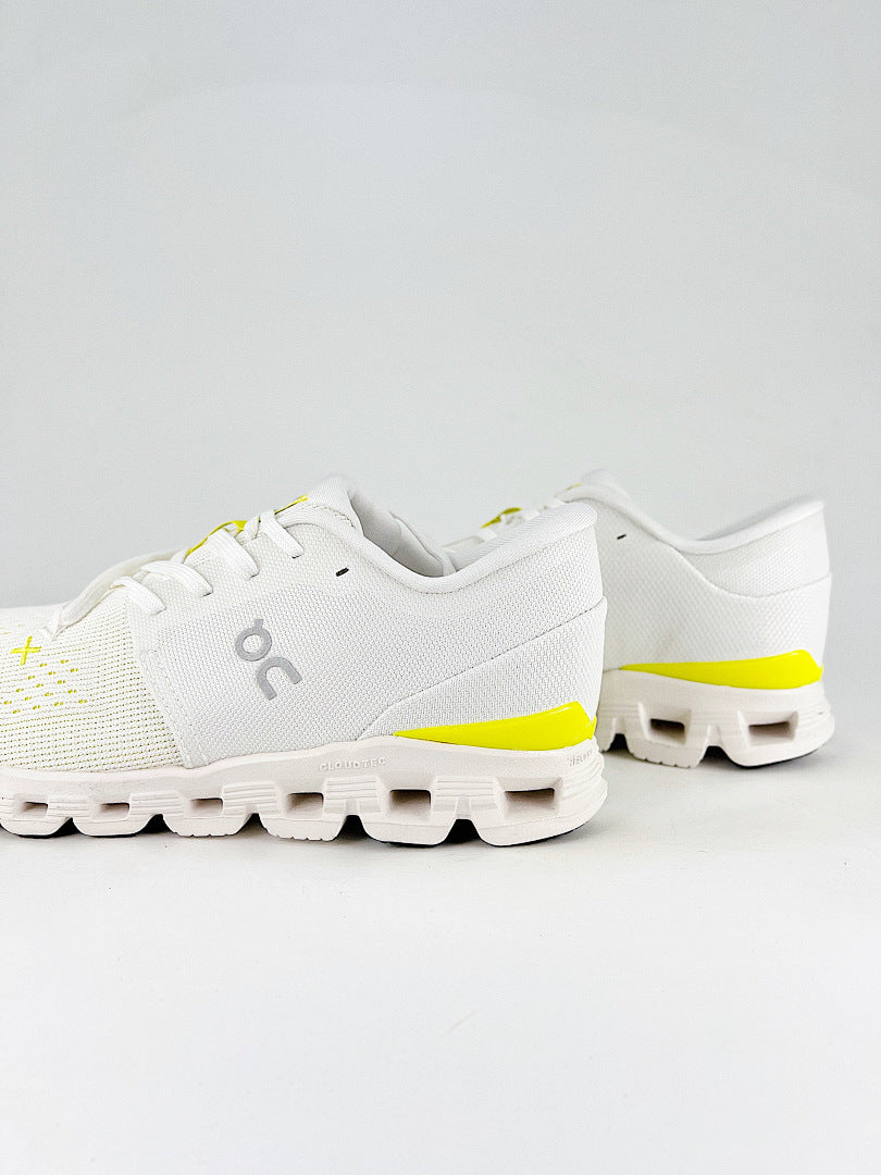 On Cloud X 4 White & Neon Yellow Sneakers | Women's & Men's Style | 3ME30043072