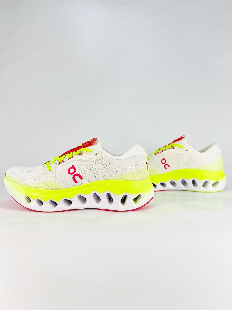 On White Neon Yellow Pink Low Top Sneakers