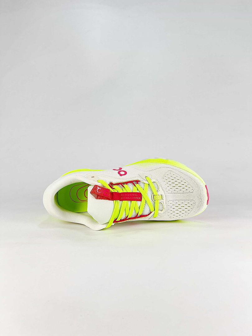 On White Neon Yellow Pink Low Top Sneakers